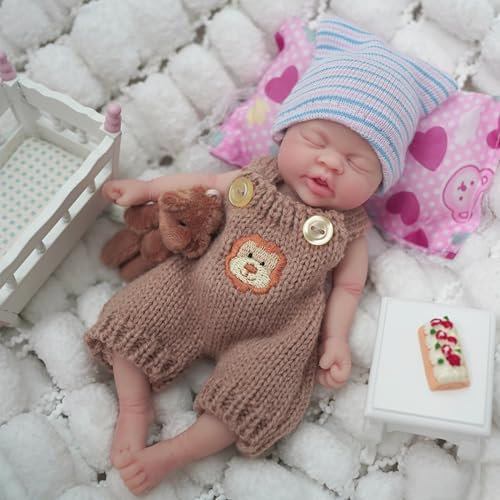 MYREBABY 7 Inch Miniature Silicone Babies Doll Reborn Baby Doll Silicone Ful Body Realistic Newborn Closed Eyes Sleeping Baby Boy The Look Real Soft Anti Stress