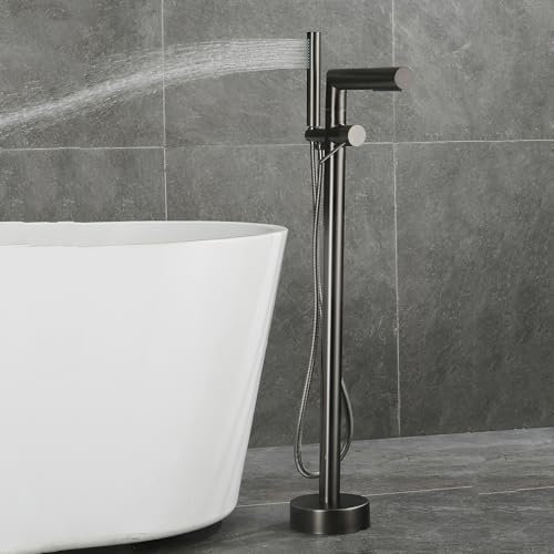 CWCQGH Freistehende Badewannenarmaturen Graue Badewannen-Wasserfall-Mischbatterien mit Dusche 360° drehbarer Wasserhahn Badewannenarmatur