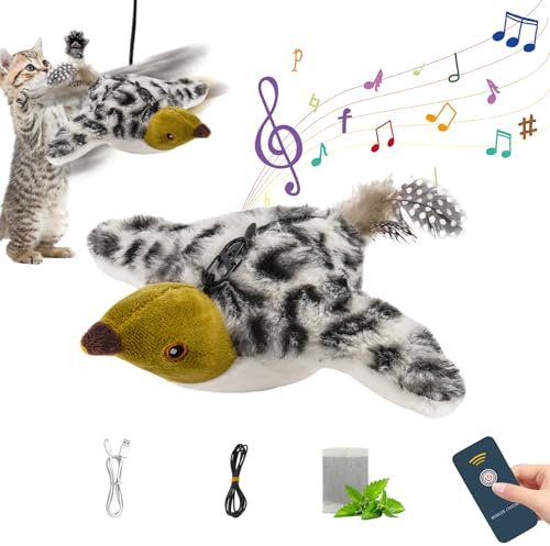 GZWY Katzenspielzeug Vogel, Interaktives Katzenspielzeug Selbstbeschäftigung Echte Flattern Und Zwitschern, Fliegender Vogel Katzenspielzeug, Flappy Bird Cat Toy, Vogel Katzenspielzeug für Katzen (B)