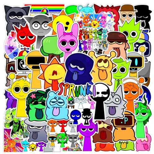 50Pcs Sprunki Stickers, Sprunki Plush Stickers, Gaming Stickers, Sprunki Stickers for Kids, Cute Cartoon Incredibox Game Waterproof Graffiti Sticker, for Book, Skateboard, Laptop, Guitar, Suitcase