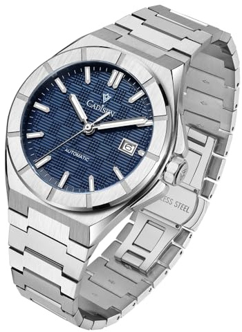 CADISEN Mechanische Automatik Uhr Herren Mit Gangreserve Saphirglas Uhren männer NH35 Freizeit Wasserdicht (Blau)