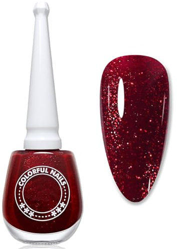 Nagellack Rot, 13 Ml Glitzer Nagelack für Frauen, Nagellack Schnelltrocknend Ohne UV Lampe, Chip Resistant & Wasserbasierter Nail Polish für DIY Nagelkunst Nageldesign Maniküre zu Hause (Red Glitter)