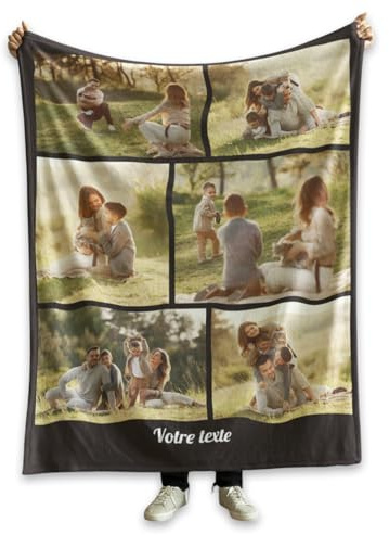 Ferocity Personalisierte Foto Decke mit 6 Eigenen Fotos Sofadecke; Super Weiche Extra Gemütliche Kuscheldecke für die Familie Freunde Geschwister Lustiges Geschenk; Schwarze Collage Size 6 [081]