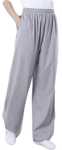 Pantalon Tai chi Coton Lin Homme,Pantalons Art Martiaux Taekwondo Femme avec Poches, Pantalon Kung Fu Style Tai chi et Wing Chun Yoga Entraînement (Size:m,Color:d)
