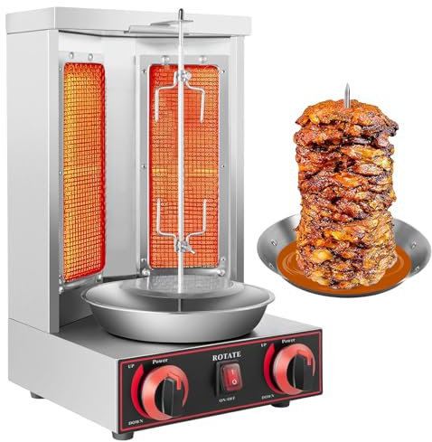 Grill Shawarma, Cuiseur à Gaz pour Shawarma de Poulet, Grill Au Propane pour Doner, Kebab, Gyro avec 2 Brûleurs, pour Shawarma Turc, Dinde Rôtie à L'américaine, Barbecue Mexicain pour Tacos,110V