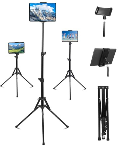 Tablet Stativ Halterung mit 360°Drehung, Stativ Halter Höhenverstellbar bis 165cm, für iPad Pro Air Mini, iPad Pro 9.7, 10.5,12.9, iPhone, alle 4,7-13 Zoll Tablets und Smartphones