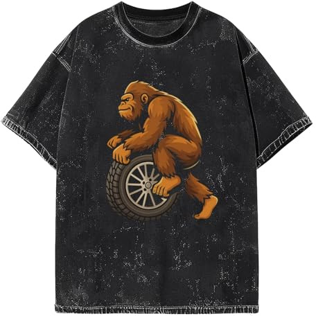 Foruidea Gorilla Riding Motorbike Men Oversized T Shirts Vintage Tee Loose Fit Short Sleeve Casual Streetwear Baggy Washed Unisex Tops XL