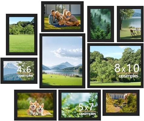 10 PCS Black Photo Frame Set, Collage Gallery Photo Frame Set Multi Sizes Including 4x6 5x7 8x10 for Wall and Tabletop Display, Wooden Picture Frame Set for Home Office Living Room Décor