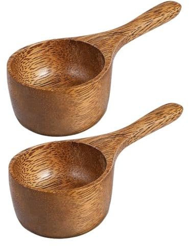 LIGIGWASH Wooden Measuring Scoops Small Coffee Spoons Kitchen Teaspoon Set 2pcs Natural Acacia Wood Measuring Tools for Ground Coffee Tea Baking