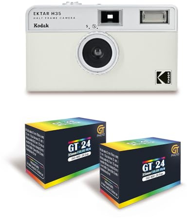 KODAK EKTAR H35 - Videocamera da 35 mm, riutilizzabile, senza messa a fuoco, leggera, facile da usare, colore: bianco sporco + 2 pellicole da 35 mm, colore 24 esposizioni