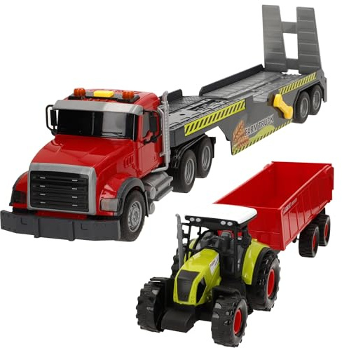 ColorBaby Speed & Go Trailer leksaksbil, inklusive traktor med släpvagn, friktionssystem, skala 1:14, ljus och ljud, leksaker för barn 3 år, stora leksaksbilar (39298)