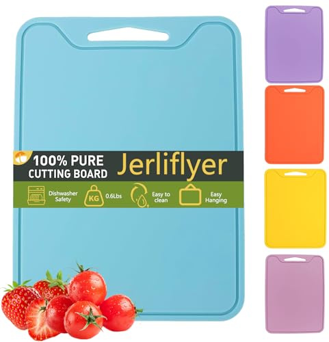 Jerliflyer Silicona Tablas Para Picar, 11,8 x 8,7 Tabla de Cortar, Antideslizante Cocina Corte Sin BPA, Seguridad Lavavajillas Tabla, Tablas Cortar Cocina para Carne Verduras Frutas (Azul)