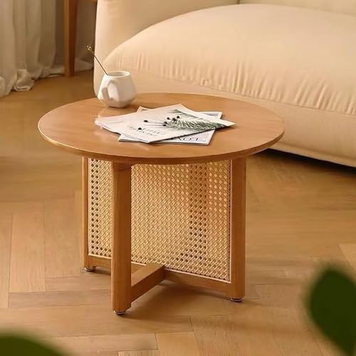 Generico Tavolino Laterale per Divano, tavolino da caffè Rotondo, tavolino Laterale, tavolino da Salotto in Rattan Multicolore (Dimensioni: 23,7 P x 15,8 H, Colore: ciliegio)