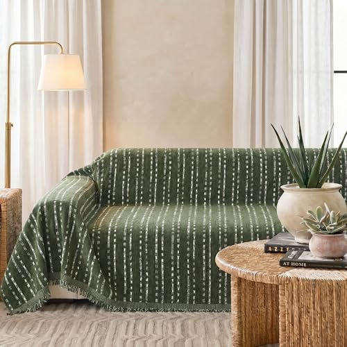 VIVICOZY Sofa üBerzug Olivgrün Chenille Couch Sofabezug FüR 3/4 Sitzer | Sofaschutz Hund Katze Kratzschutz Couch üBerwurf füR Haustiere ,Dekorative SofaüBerwurf füR Wohnzimmer 230x340cm