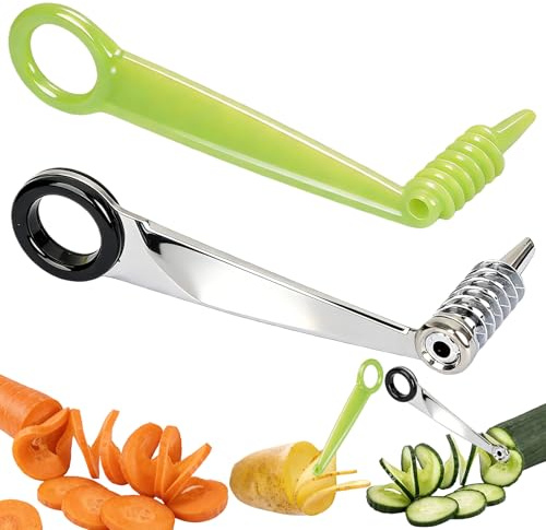 Swiftctrl 2 Stück Spiralschneider Kartoffel, Spiralschneider Set aus Edelstahl und Kunststoff für Kreative Spiralform von Kartoffel, Karotte, Gurke, Apfel und Zucchini