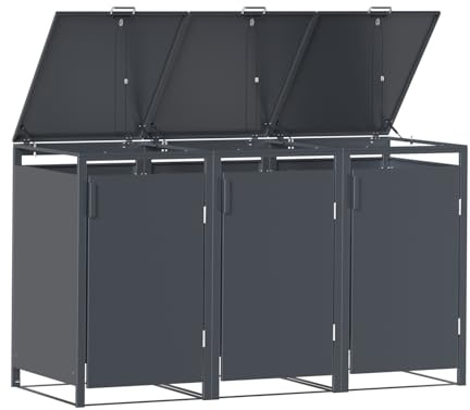 JOMO Mülltonnenbox 3-er 240L aus verzinktem Stahl in Anthrazit – Mülltonnenhaus für 240L Tonnen – Wetterfeste Mülltonnenverkleidung, stabile Müllbox mit Belüftung