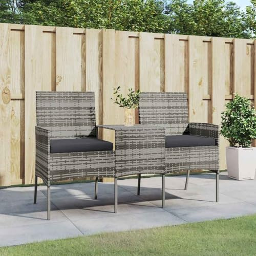 Mokuyary Divano da giardino a 2 posti, con tavolo da tè, in polyrattan, antracite, set da giardino per terrazze, balcone, giardino