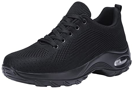 Halkfria sneakers herr, sneakers herr sneakers luftkudde sportskor luftkuddar löparskor med kilklack mjuk tjock sula löparskor för gator gym sport snörskor löpning sommarskor, svart, 38 EU