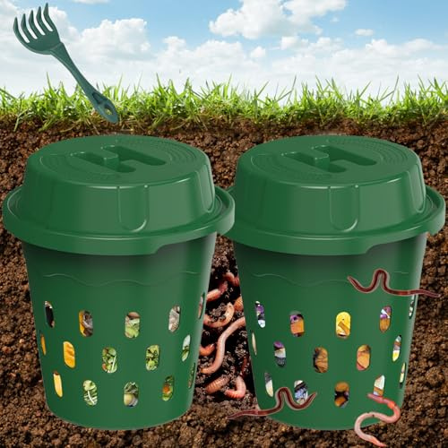 TOP XIAN Unterirdischer Wurmkomposter, 2er-Pack 8L Beetkomposter zum Eingraben, für Garten & Hochbeet, kompostiert Küchenabfälle, Einsteiger, Grün (24x24x27,5 cm)
