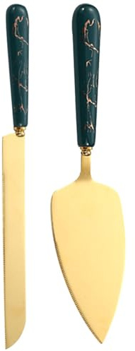 Beavorty Spatule à Gâteau Inoxydable Manche en Céramique, Pelle à Pizza Multifonction 3 Pièces, Coupe-gâteau et Fourchette à Beurre pour Pâtisserie et Service Cuisine, Couleur Vert Foncé
