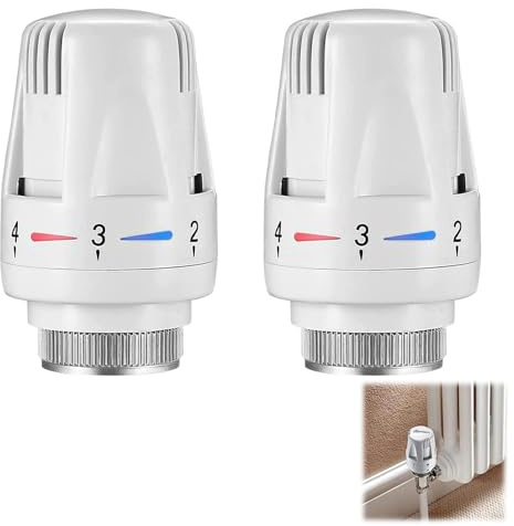 2Pcs Thermostatic Radiator Valve Heads, Automatic Thermostat Replacement Heads, M30x1.5 DN25 TRV Replacement for Home Office & Central Heating Systems (White)