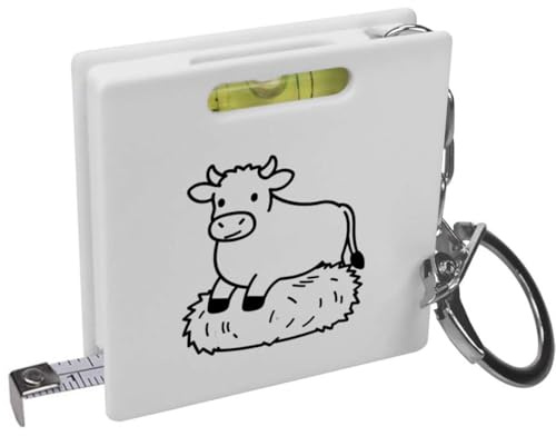 Azeeda 'Cow Sitting on Hay Bale' Keyring Tape Measure/Spirit Level Tool (KM00049963)