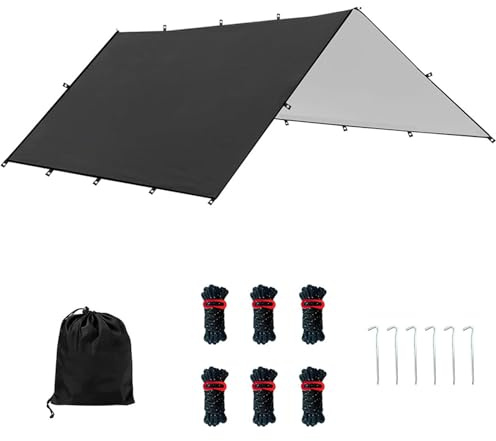 Protective Outdoor Tarps – Camping Tarps | Survival Equipment Rain Shelter Tarpaulin With Storage Bag, Waterproof Ground Cover For Hiking Park Hammock Beach Activities, Durable Lawn Camping Shelter
