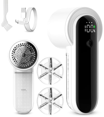 Anluomania Levapelucchi Elettrico, Togli Pelucchi Elettrico, Leva Pelucchi Maglioni, Pelucco Rasoio elettrico, 6 Lame e 3 Velocità, Display LED, Ricarica USB, Adatto Maglioni Cappotti Coperte