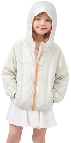 Miipat Giacca con Cappuccio da Bambina con Protezione Solare UPF50+ con Cerniera Estiva Ragazza Anti Sole Giacca Impermeabile ad Asciugatura Rapida Leggera(Verde chiaro,7-8Anni)