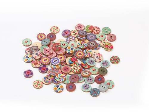 300 Pcs Printed Round Wooden Buttons for DIY Sewing and Craft Projects | Durable printed wooden buttons, ideal for cardigans, sewing, crafts, and DIY decorations. Perfect for creative projects.