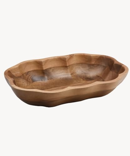 Zoha Holzschale Akazie Bloom 28 x 18,5 cm, handgefertigt massiv, feine Maserung, lebensmittelecht geölt, naturwarm, dekorativ servieren, Schale für Obst Snacks Salat, Wohnbereich Tisch Küche