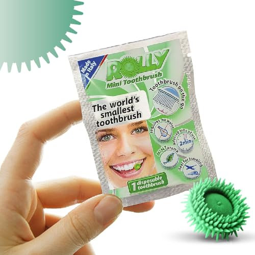 Rolly Mini Toothbrush - Spazzolino da denti monouso tascabile e senz'acqua al gusto MENTA - 25 Bustine Monodose - RB1098