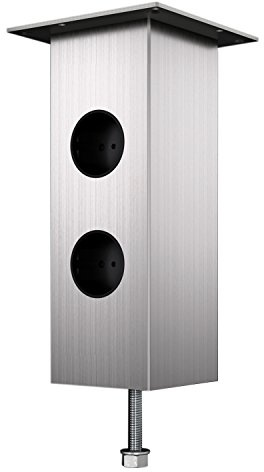 Bar-Konsole JUMBO Powerstation gerade | 80x80 mm | Edelstahl Effekt | Höhe: 230 mm | mit 2 SCHUKO-Steckdosen | 1 Stück
