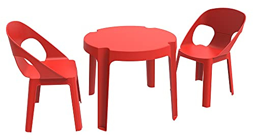 Resol Rita Conjunto Mesa Infantil con Sillas | 2 Sillas Niños y 1 Mesa de Plástico | Apilables y de Muy Fácil Limpieza y Mantenimiento | Set Rita - Color Rojo