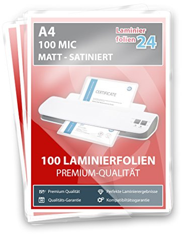 XLam Laminierfolien A4-2 x 100 Mic - matt- 100 Stück - PREMIUMQUALITÄT FÜR PERFEKTE LAMINIERERGEBNISSE