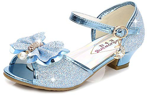 New front Chaussures à Talon Haut Danseuses Fille Chaussure Ballerines Princesse Fille à Talon Paillette pour Déguisement Ceremonie Mariage Carnaval Fête Sandale Crystal Bling,Bleu,33