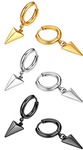 Flongo Damen Ohrringe Herren Ohrstecker mit hängendem Anhänger aus Edelstahl Gestüt Stecker Huggie Ohrhänger Schwarz Silber Gold Gotik Punk Frauen Männer 6 Stück