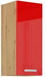 Kuechen-preisbombe Hängeschrank 30 cm Eiche Artisan + Rot Hochglanz Küchenzeile Küchenblock Küche