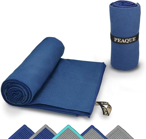 PEAQUE Mikrofaser Handtuch mit Struktur - Navy, 120x60 cm | Schnelltrocknend, Saugstark, Leicht - Reisehandtuch, Sporthandtuch, Badehandtuch, Duschhandtuch, Saunahandtuch, Fitness