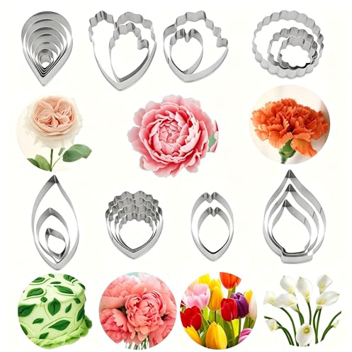 Blumen Fondant Ausstecher Set 26 Stück mit 4 Stück Ball,7 Verschiedene Blumen Rose/Pfingstrose/Nelke/Blätter/Kleine Pfingstrose/Tulpe/Kalla Tortendekoration Modellierwerkzeuge Kekse Werkzeug Set