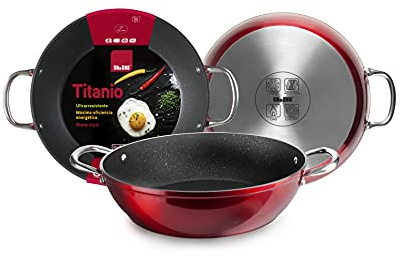 IBILI - Sarten honda con 2 asas red rock, 32 cms, Aluminio, Antiadherente quantanium, Apta para induccion