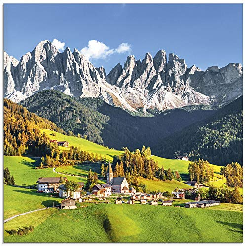 ARTland Wanddeko Glasbilder Wandbild Glas Bild einteilig 40x40 cm Quadratisch Alpen Landschaft Berge Natur Italien Santa Maddalena Grün U1TF