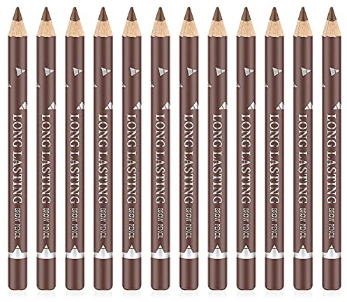 Go Ho 12 PCS Brown Eyebrow Eyeliner Pencil, Waterproof Eyebrow Pencil,Long-lasting Sweat-proof Eyeliner Makeup Brow Tint Pen（ Medium Brown）