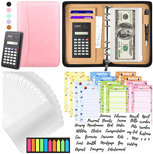 Budget Binder with Zipper Envelopes, Cash Envelopes for Budgeting, A6 PU Leather Budget Planner 2026 with Cash Envelopes Calculator, Bill Money Organizer for Cash Saving Budget System Wallet