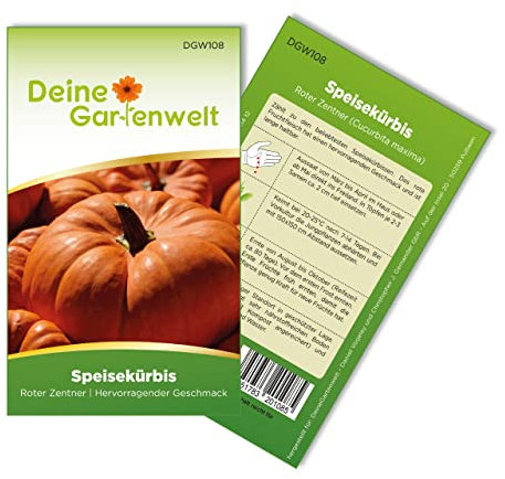 Kürbis Roter Zentner Samen - Cucurbita maxima - Kürbissamen - Gemüsesamen - Saatgut für 8 Pflanzen
