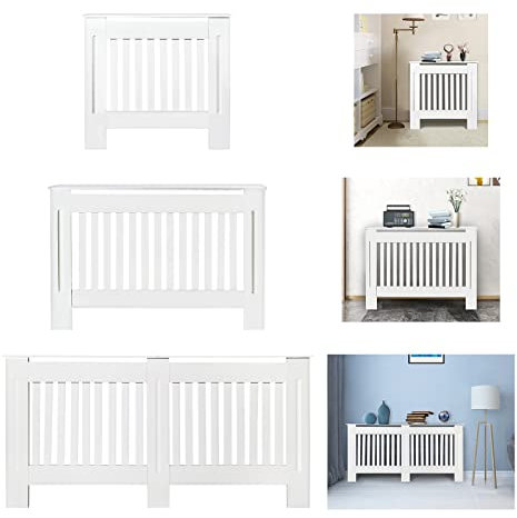 Radiator Cover Large Radiator Covers White Radiator Shelf Modern MDF Cabinet Horizontal Slat Grill Heating Cover Wood Top Shelf Radiator Cover Decorative for Living Room Bedroom Kitchen, 32× 60 ×7