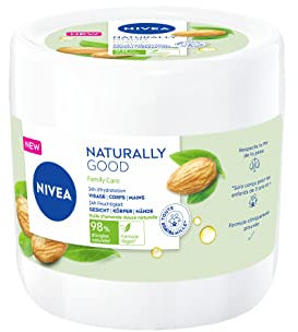 NIVEA NATURALLY GOOD Family Care Crème multi-usage pour toute la famille (1 x 450 ml), Crème 3-en-1 enrichie en huile d’amande douce 100% naturelle, Soin visage corps et mains