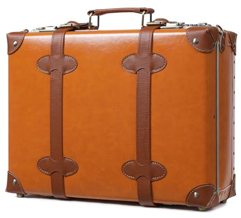 urecity Vintage and Cute Carry-on Overnight Case Non-wheeled Mini Leather Trunk Suitcase with Shoulder Strap