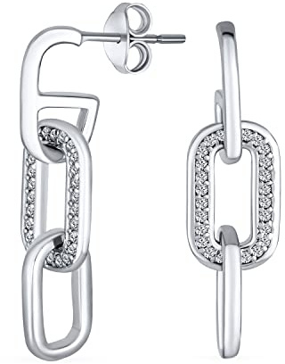 Geometrische Vertikale U Rechteck Micro Pave Cz 3 Kette Link Dangling Büroklammer Ohrringe Von Frauen .925 Sterling Silber