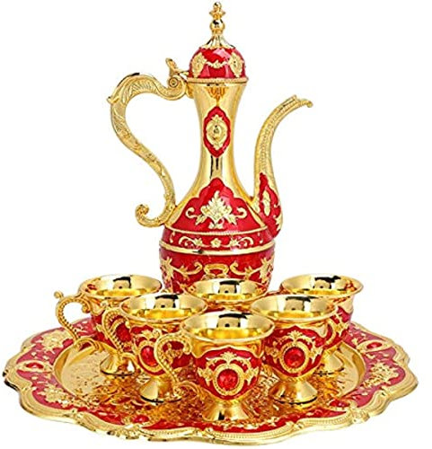 EdirFtra Türkiye Kaffeekanne Set 6 Personen, Türkiye Teetasse mit Tablett, Marokko Teetasse Teegeschirr Familie Teeparty Kaffeekanne Set,A